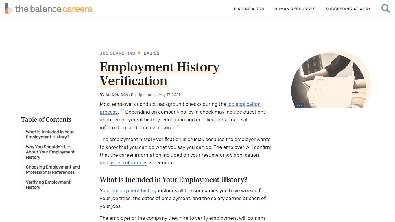 Employment History Verification - The Balance Careers